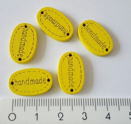 Houten Label "Handmade" geel per 5 suks