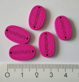 Houten label "Handmade" donker rose per 5 stuks