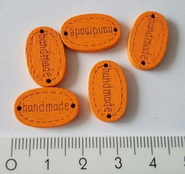Houten label "Handmade" oranje per 5 stuks