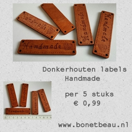Donkerhouten label Handmade per 5 stuks
