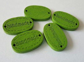 Houten label "Handmade" groen per 5 stuks