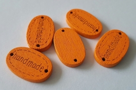 Houten label "Handmade" oranje per 5 stuks