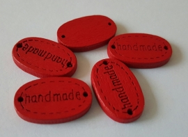 Houten label "Handmade" rood per 5 suks