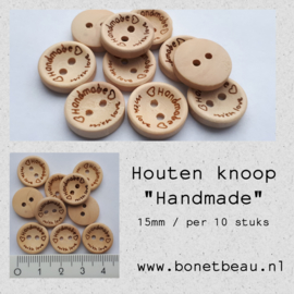 Houten knoop "Handmade with love" 15mm