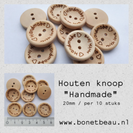 Houten knoop "Handmade with love" 20mm