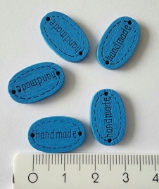Houten labels "Handmade" blauw per 5 stuks