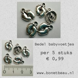 Bedel Babyvoetjes per 5 stuks kleur Antiek zilver