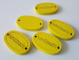 Houten Label "Handmade" geel per 5 suks