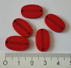 Houten label "Handmade" rood per 5 suks