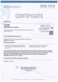 Environmental certificate for Puratex® textile protector
