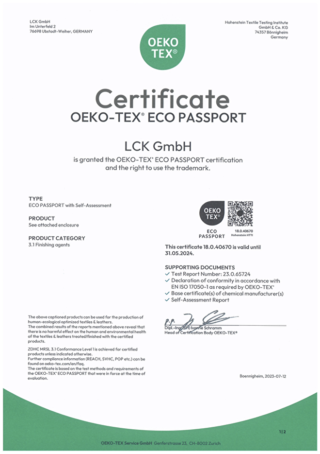 OEKO-TEX® Certificate