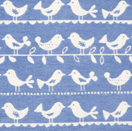 Birds- chenille katoen blue