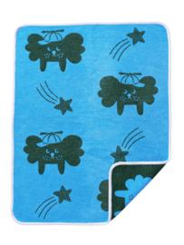 Klippan wiegdeken organic chenille cotton Flying dog blauw/groen