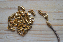 RVS Gold plated einddopjes met karabijnsluiting  ca. 4 x 33 mm per stuk