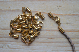 Edelstahl vergoldet Endkappen mit Karabinerverschluss ca. 4 x 33 mm pro Stück
