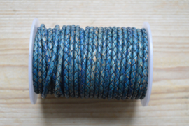 Rondgevlochten leer 4 mm Vintage Blauw per 10 cm