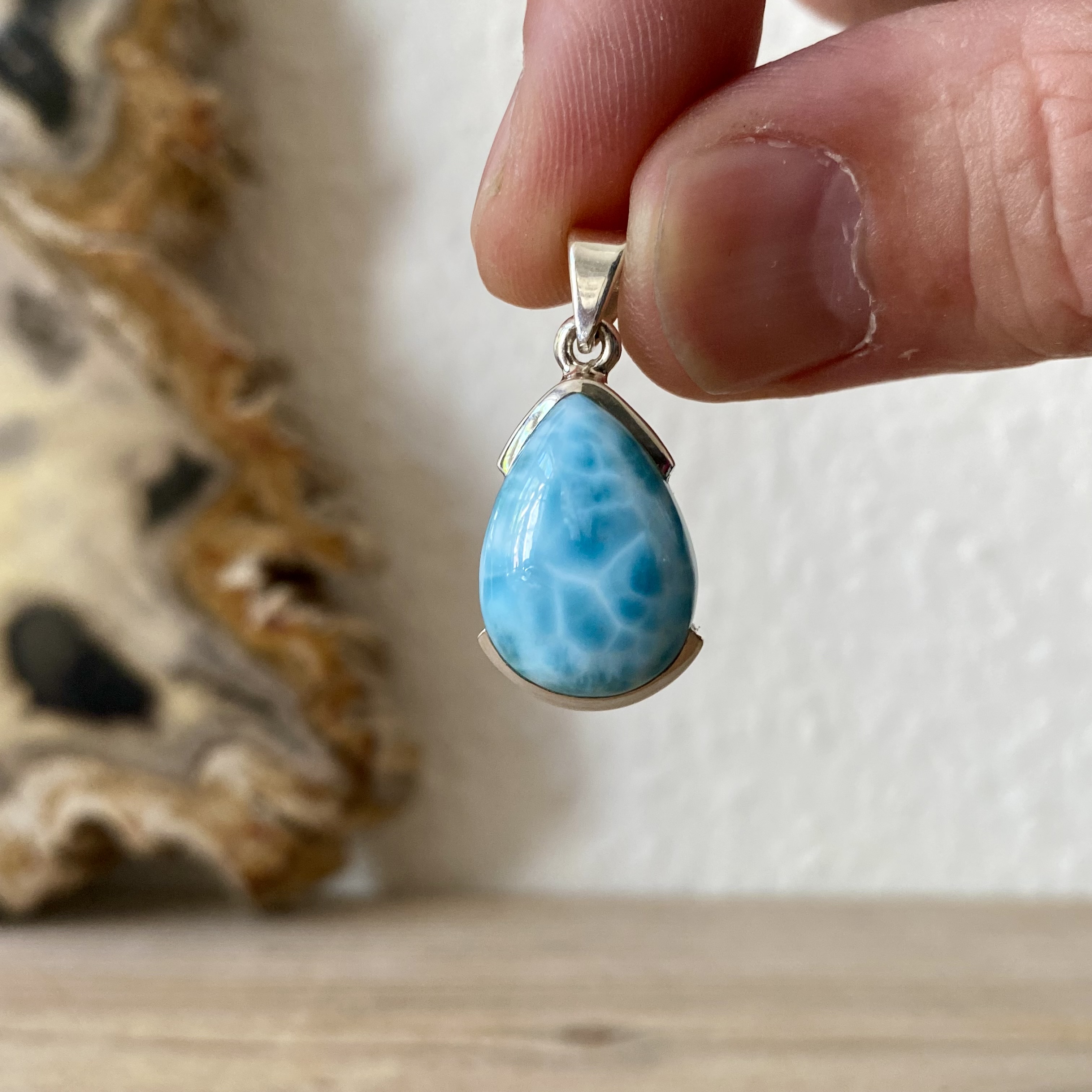 Hanger Larimar in sterling zilver ca. 15 x 25 mm