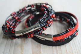 Leather 3-Wraparmband Black/Red