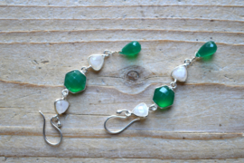 Sterling zilver Oorbellen met Maansteen en Groene Onyx