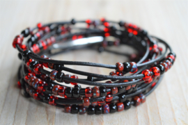 Leather 3-Wraparmband Black/Red
