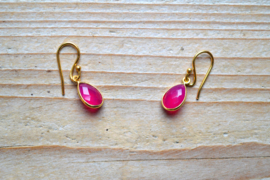 Verguld Sterling zilver Oorbellen met Fuchsia Agaat