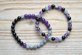 Armband Zwarte Toermalijn-Labradoriet-Amethist 6 mm