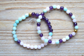 Armband Amazoniet-Rozenkwarts-Amethist 6 mm
