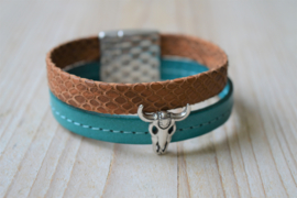 DIY Pakket Armband met magneet en schuiver Turquoise/Bruin