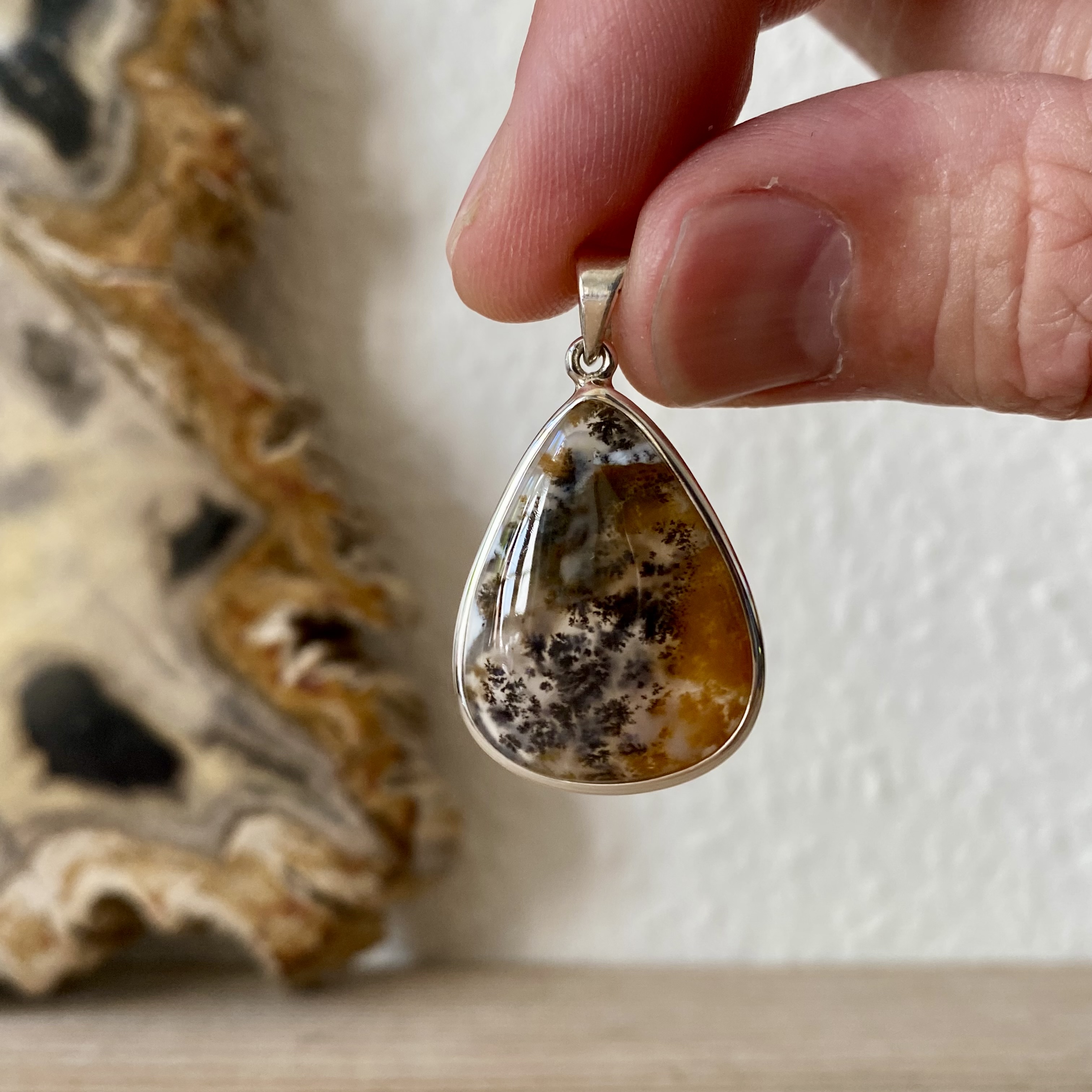 Hanger Dendriet Agaat in sterling zilver ca. 22 x 32 mm