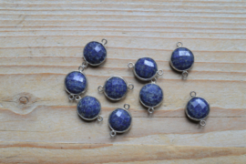 Tussenstuk sterling zilver rond met lapis Lazuli ca. 13 x 19 mm