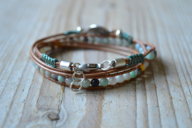 3-Wraparmband met 4 mm Meerkleurig Amazoniet en tussenstuk Mandala