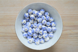 Delft Blaue Perle mit Blumen ca. 12 mm (pro Stück)