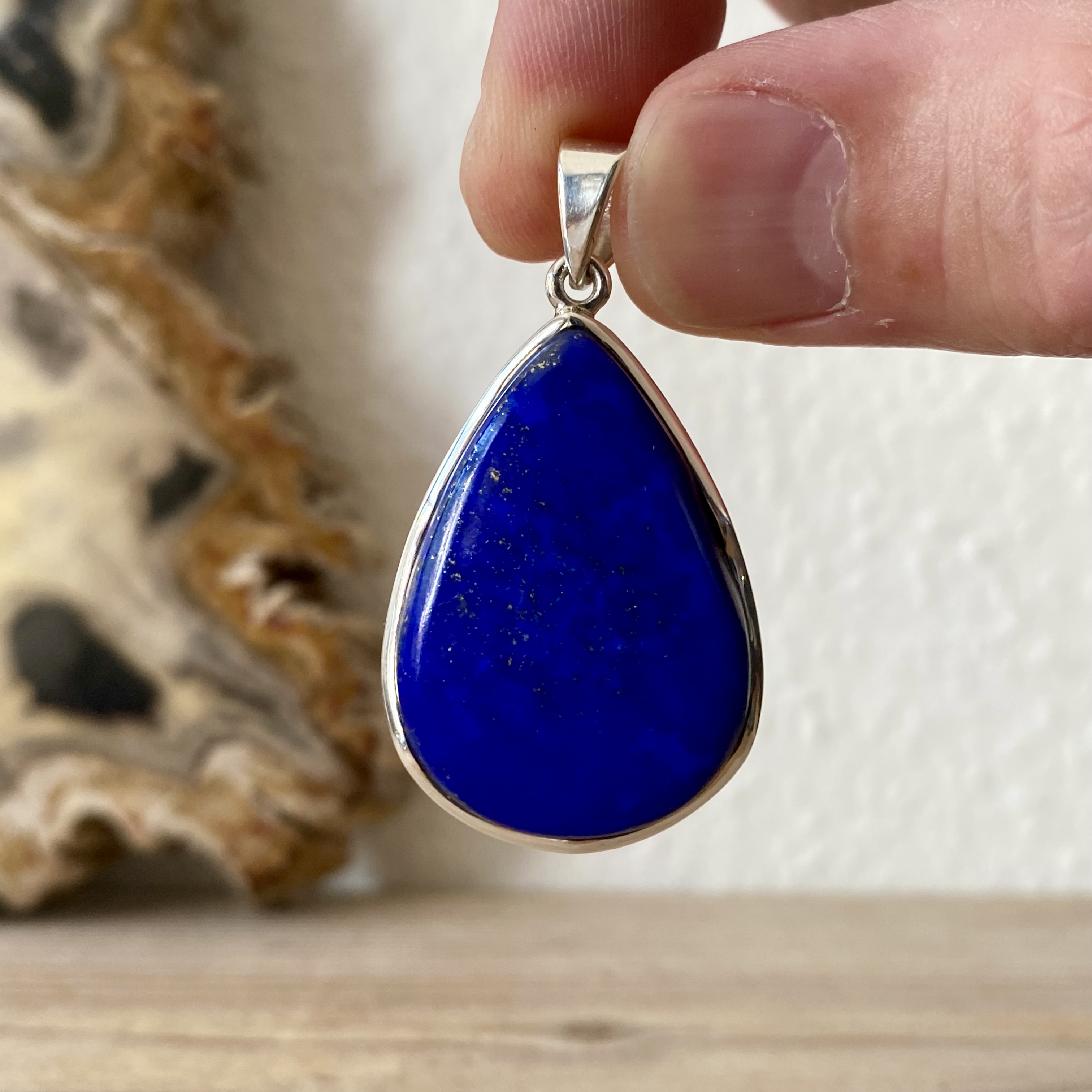 Hanger Lapis Lazuli in sterling zilver ca. 26 x 40 mm