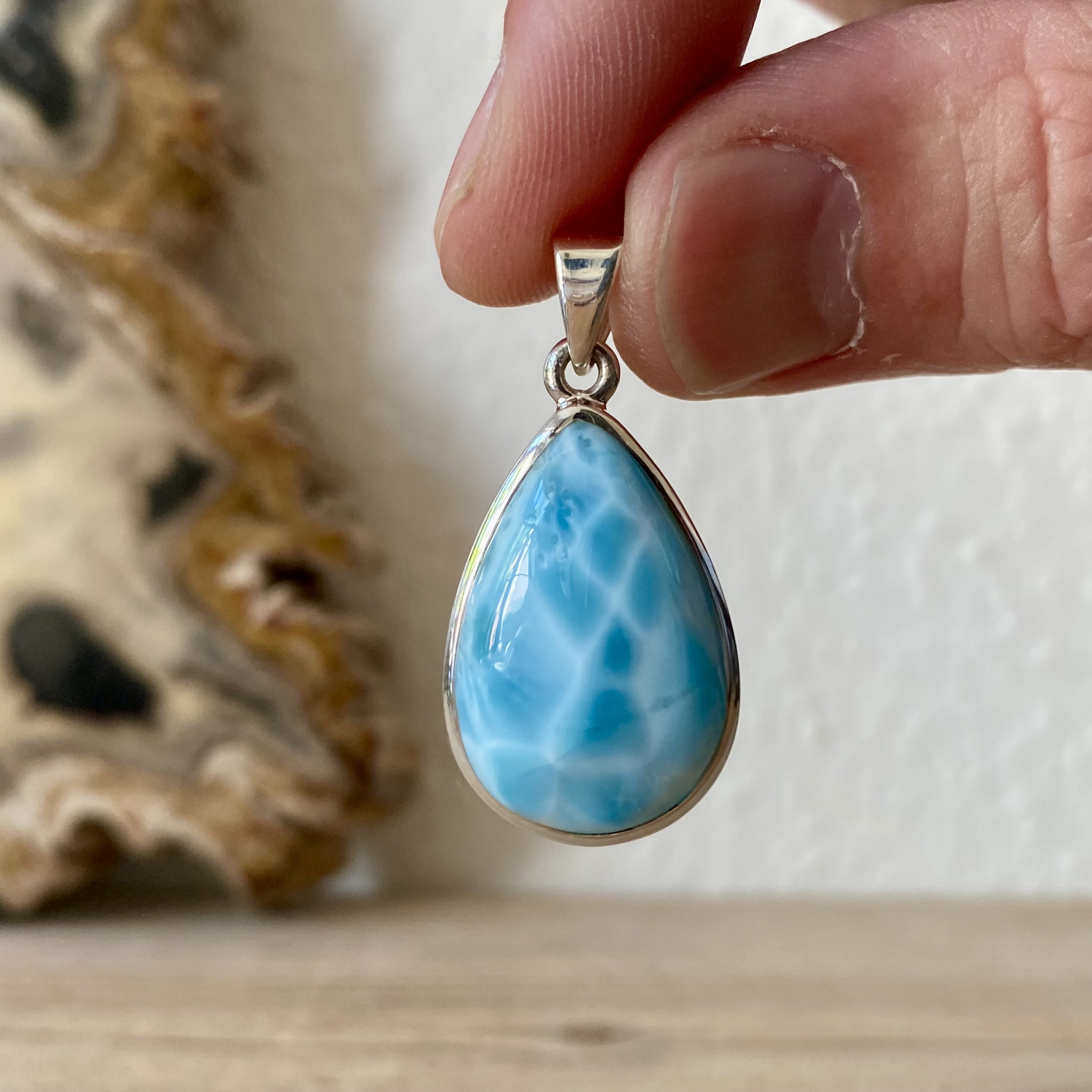 Hanger Larimar in sterling zilver ca. 18 x 32 mm