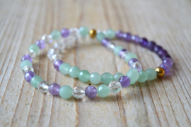 Armband Aventurijn-Bergkristal-Amethist 6 mm