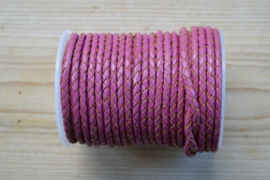 Rondgevlochten leer 4 mm Fuchsia per 10 cm