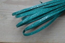 Plat rundleer Hope Heart Love 5 mm Turquoise per 10 cm