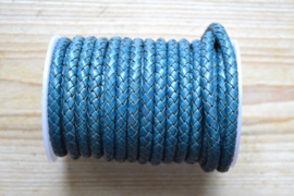 Rondgevlochten leer 6 mm Vintage Blauw per 10 cm