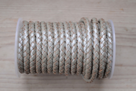 Rondgevlochten leer 5 mm Metallic Zilver per 10 cm