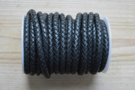 Rondgevlochten leer 6 mm Zwart per 10 cm