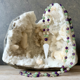 Aventurijn-Bergkristal-Amethist Mala