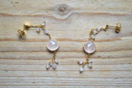 Verguld sterling zilver Oorstekers met Rozenkwarts