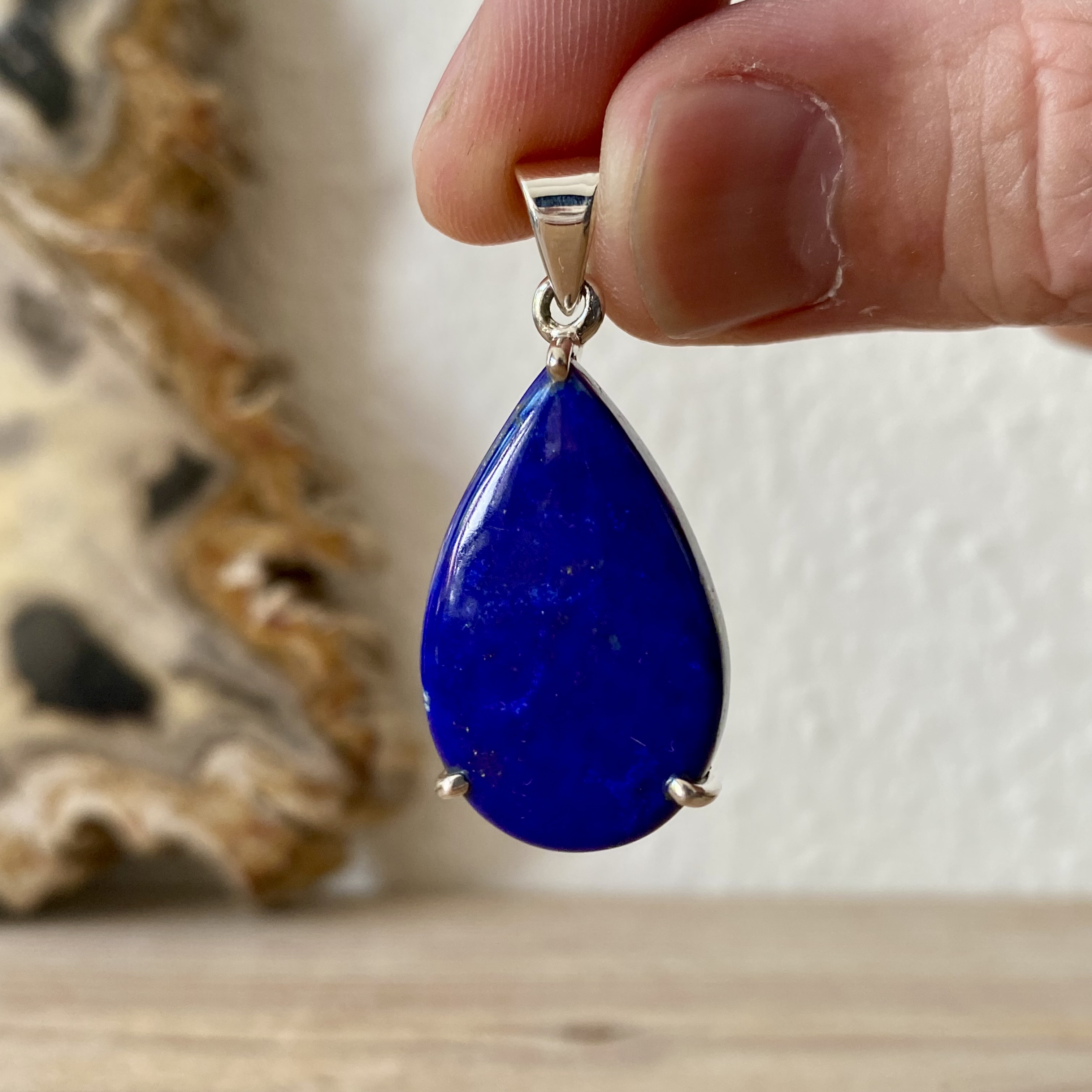 Hanger Lapis Lazuli in sterling zilver ca. 19 x 35 mm