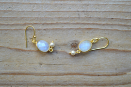 Verguld Sterling zilver Oorbellen met Maansteen en Zoetwaterparel