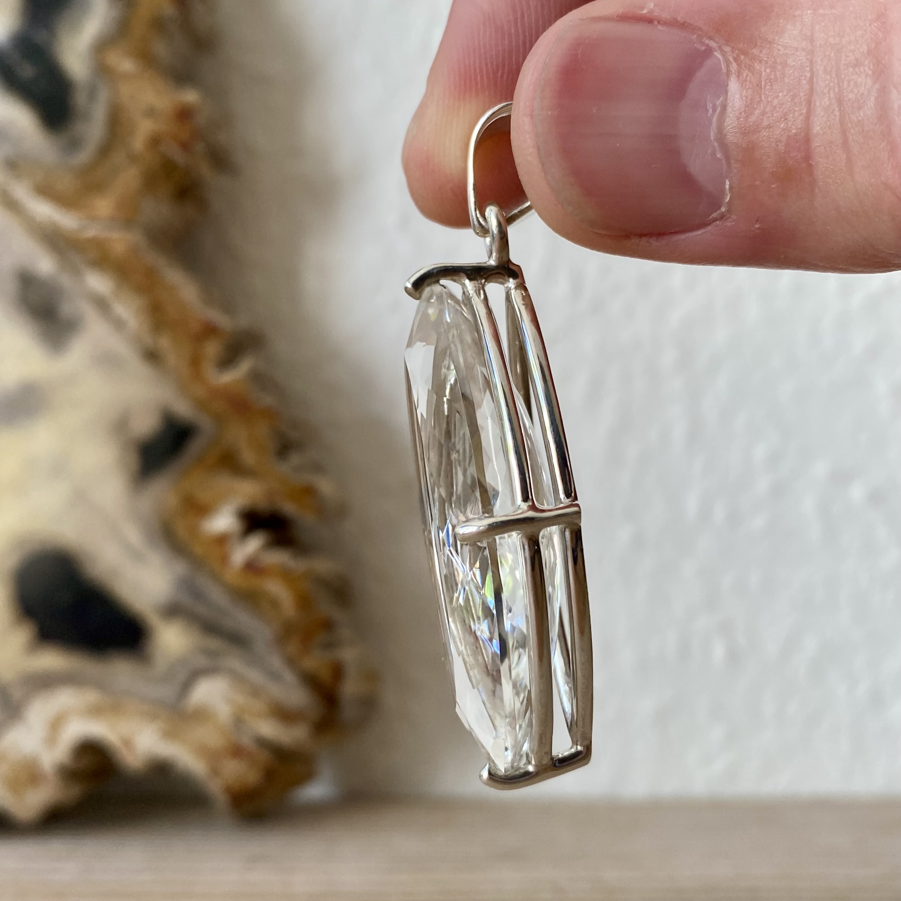 Hanger Bergkristal in sterling zilver ca. 20 x 47 mm