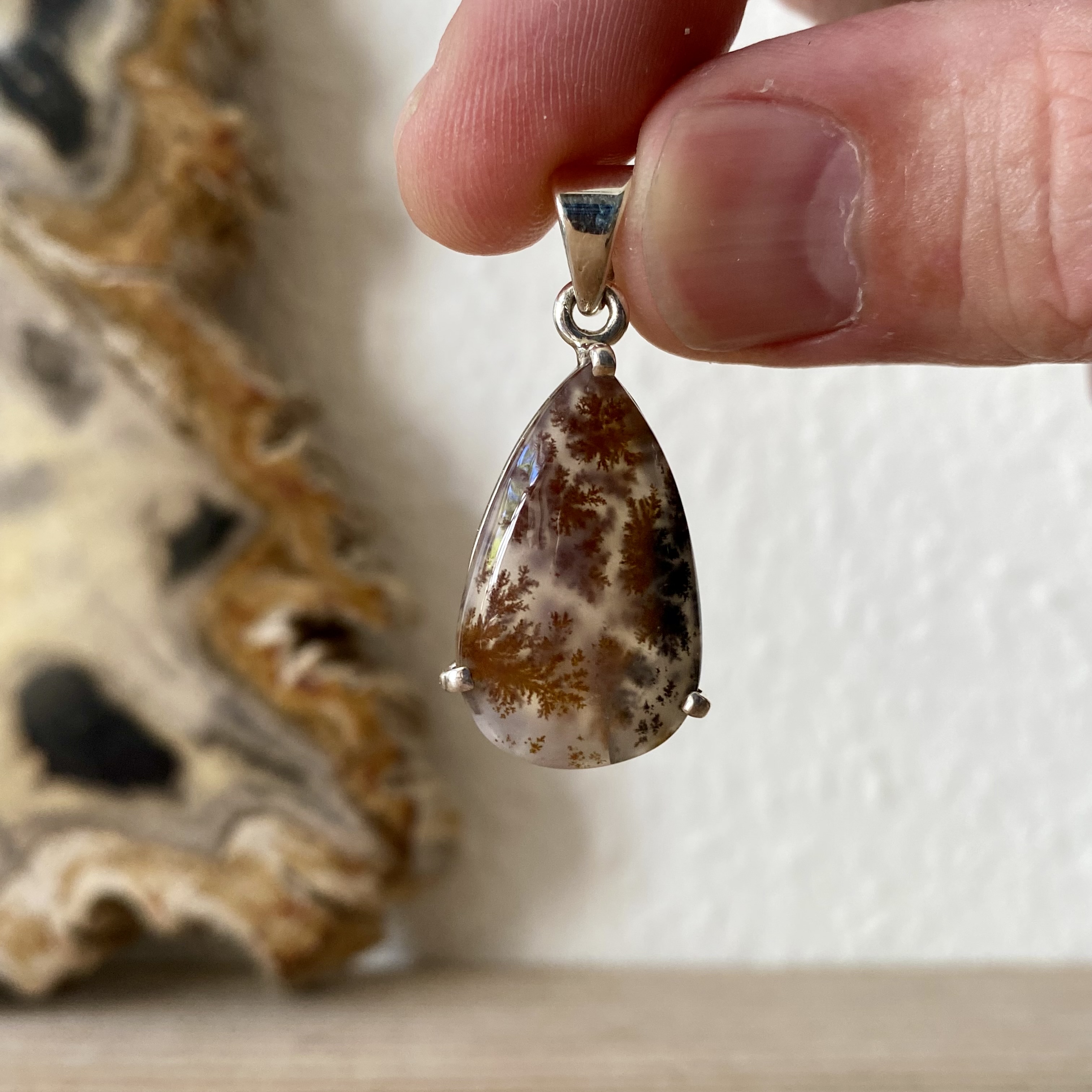Hanger Dendriet Agaat in sterling zilver ca. 17 x 32 mm