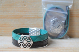 DIY Pakket Armband met magneet en schuiver Turquoise/Zwart