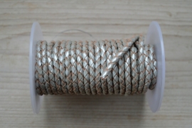 Rondgevlochten leer 4 mm Metallic Zilver per 10 cm