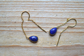 Verguld Sterling zilver Doortrekoorbellen met Lapis Lazuli