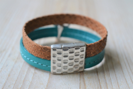 DIY Pakket Armband met magneet en schuiver Turquoise/Bruin